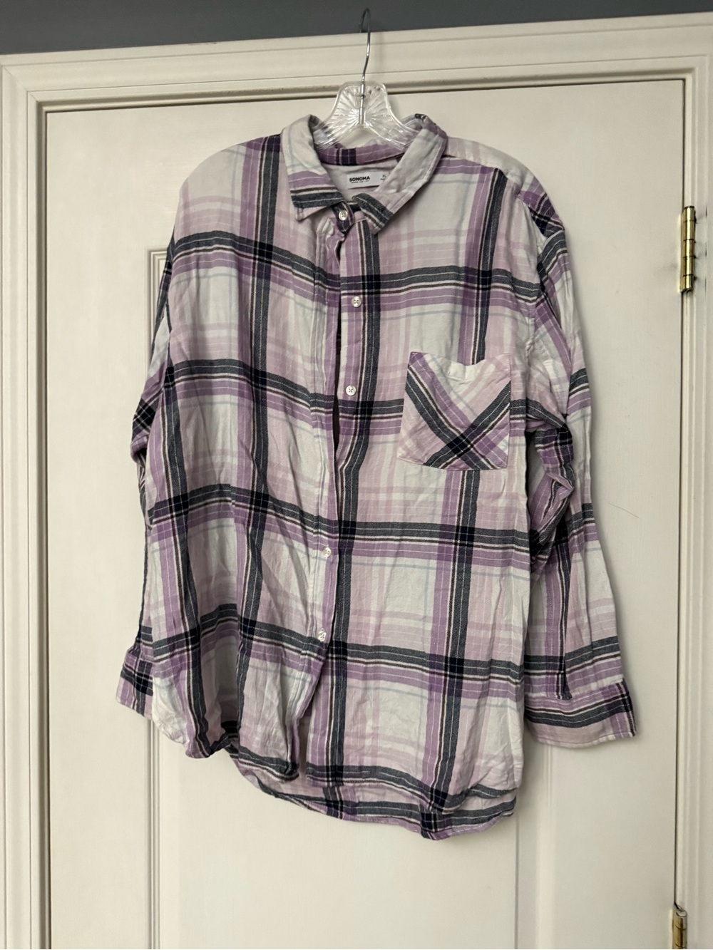Sonoma Purple and White Plaid Long-Sleeve Button-Down Shirt